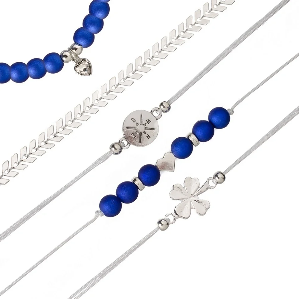 *ELKIE* 5-Pc Silver x Blue Fashion Bracelet Set